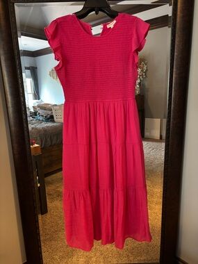 Blu Pepper Hot Pink Tiered Dress with Ruffle Sleeves